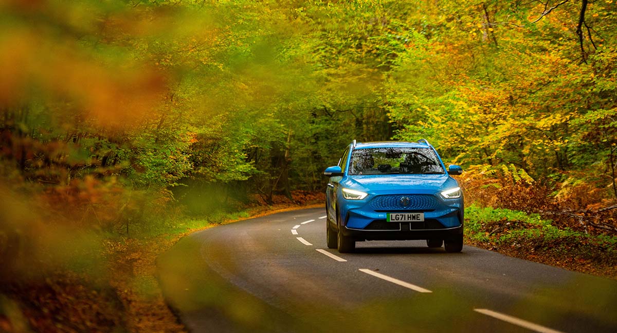 MG ZS EV in the country in Autumn